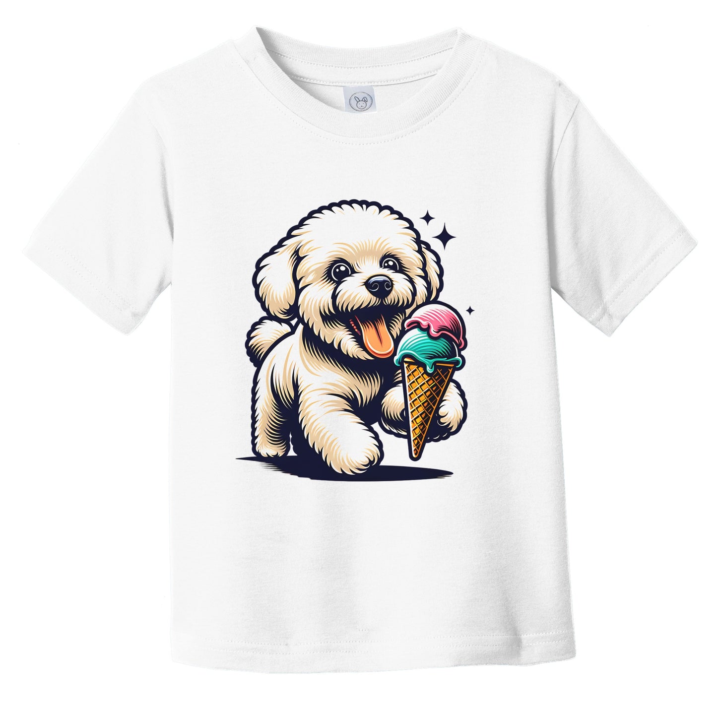 Bichon Frise Eating Ice Cream Cone Cute Dog Infant Toddler T-Shirt