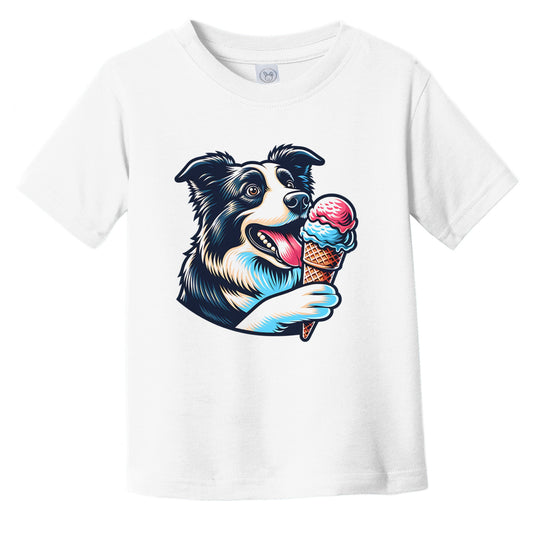 Border Collie Eating Ice Cream Cone Cute Dog Infant Toddler T-Shirt
