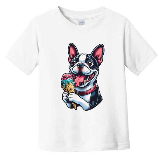 Boston Terrier Eating Ice Cream Cone Cute Dog Infant Toddler T-Shirt