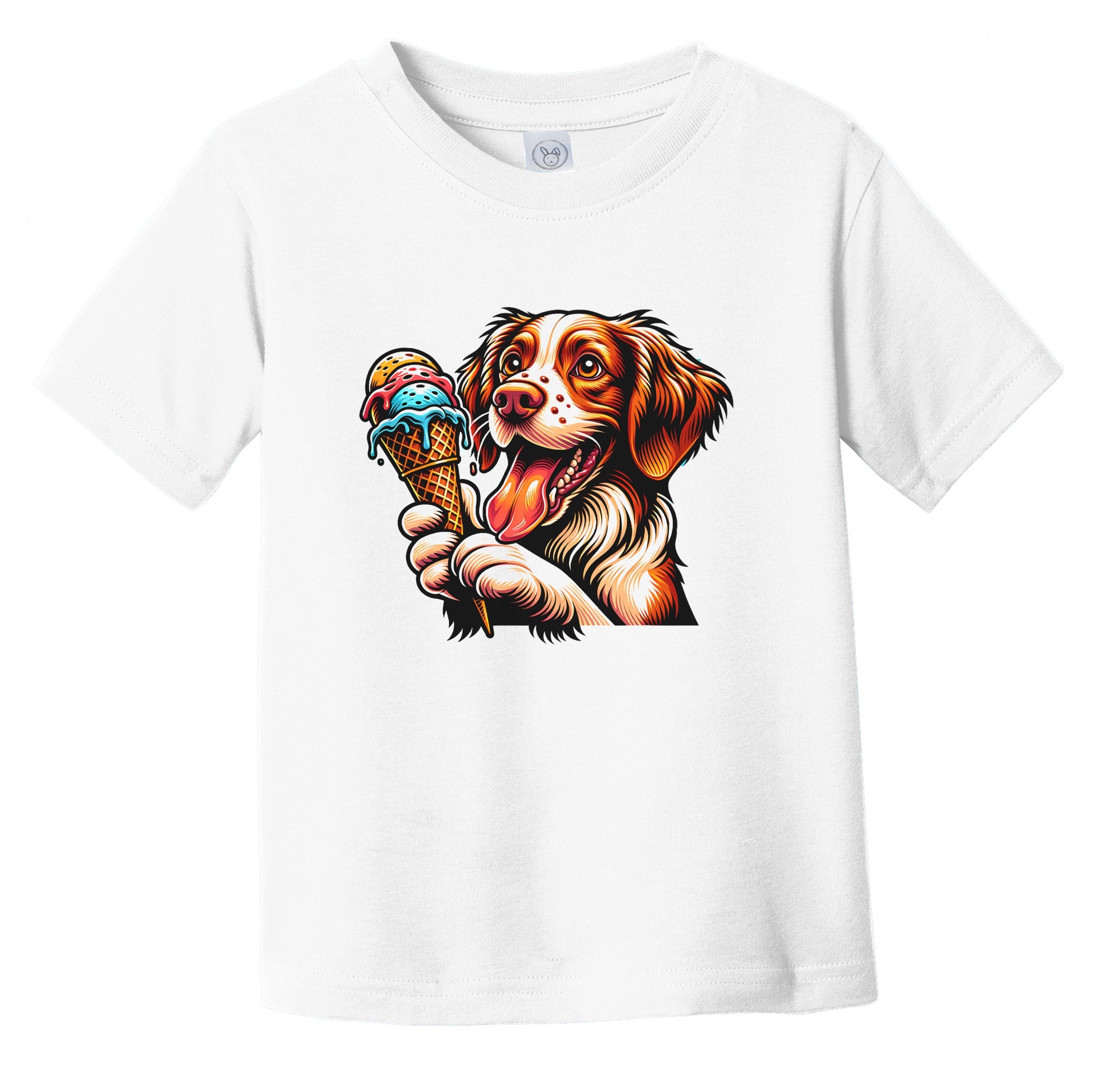 Brittany Eating Ice Cream Cone Cute Dog Infant Toddler T-Shirt