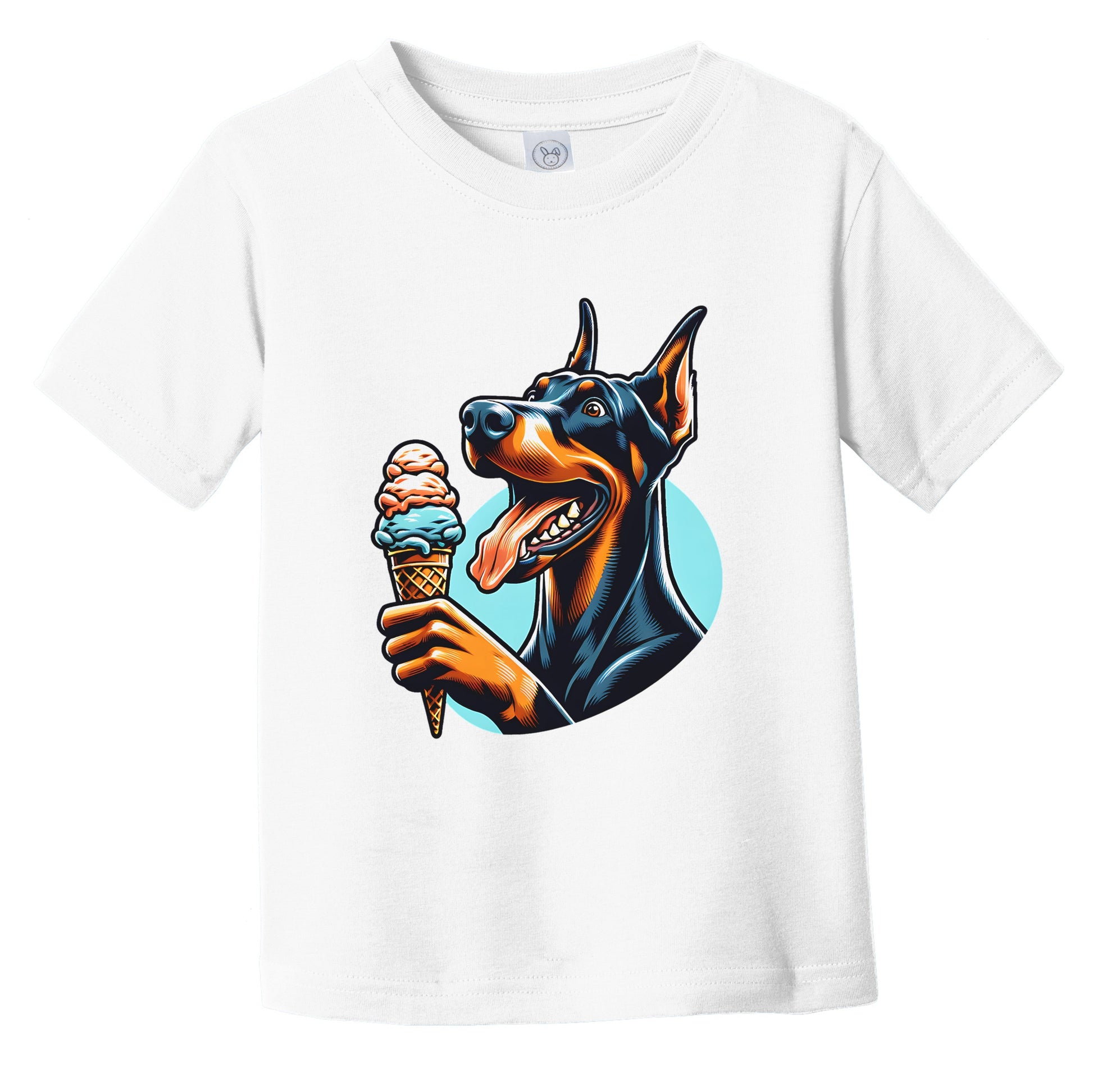 Doberman Eating Ice Cream Cone Cute Dog Infant Toddler T-Shirt