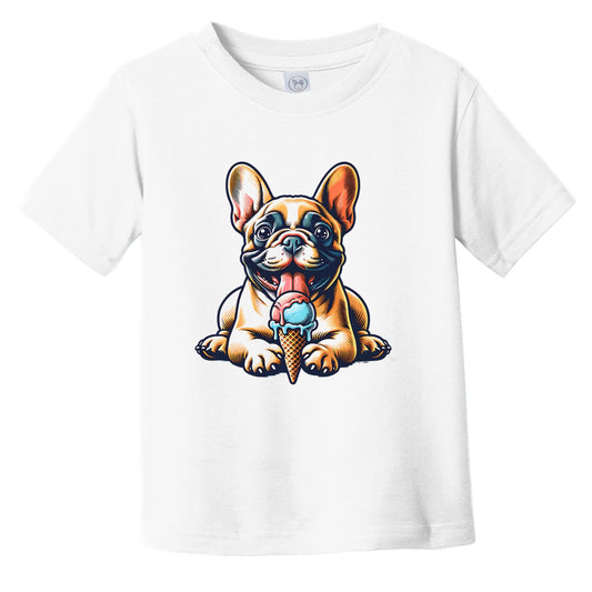 French Bulldog Eating Ice Cream Cone Cute Dog Infant Toddler T-Shirt