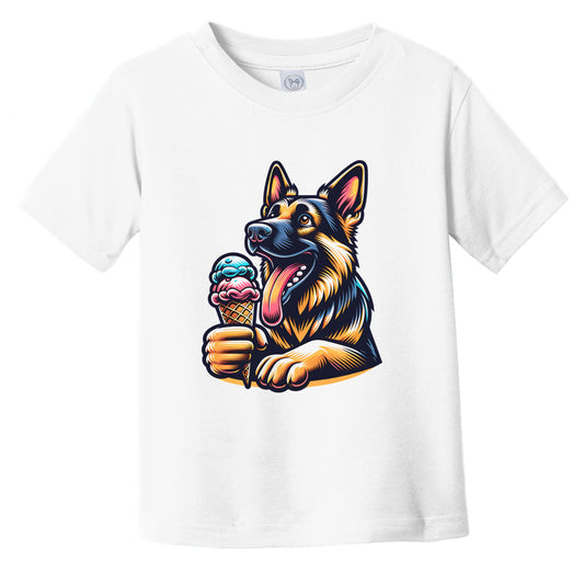 German Shepherd Eating Ice Cream Cone Cute Dog Infant Toddler T-Shirt