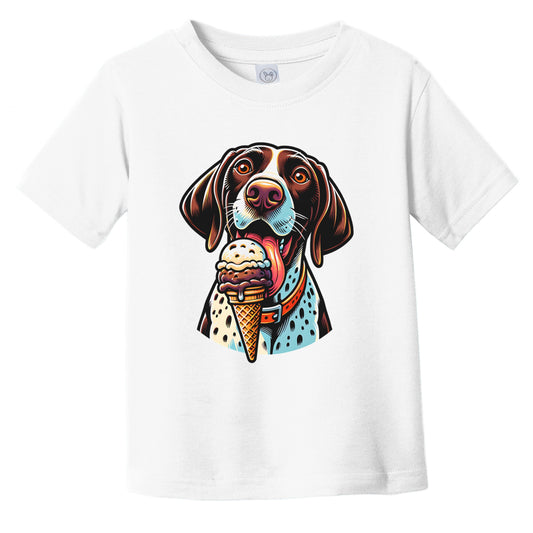 German Shorthaired Pointer Eating Ice Cream Cone Cute Dog Infant Toddler T-Shirt