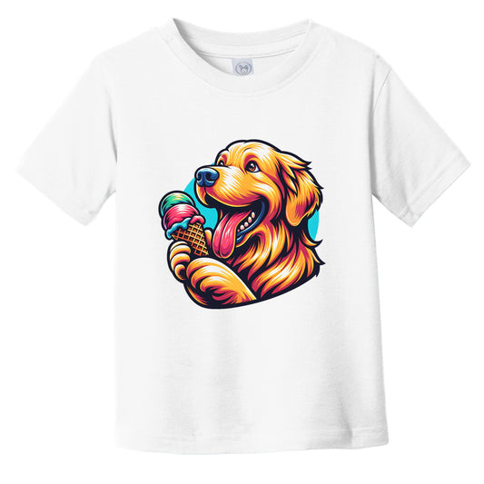 Golden Retriever Eating Ice Cream Cone Cute Dog Infant Toddler T-Shirt