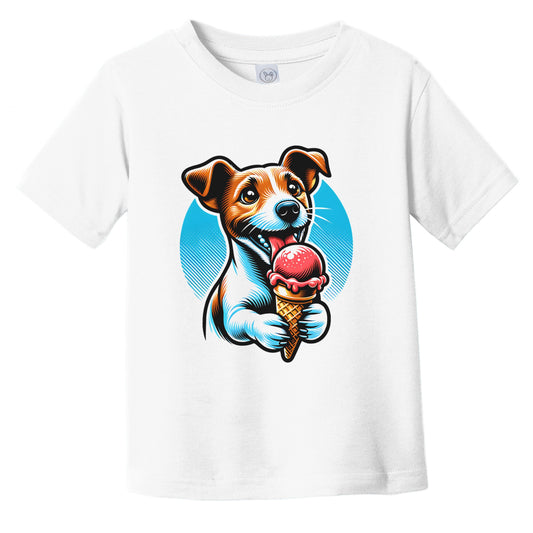 Jack Russell Terrier Eating Ice Cream Cone Cute Dog Infant Toddler T-Shirt