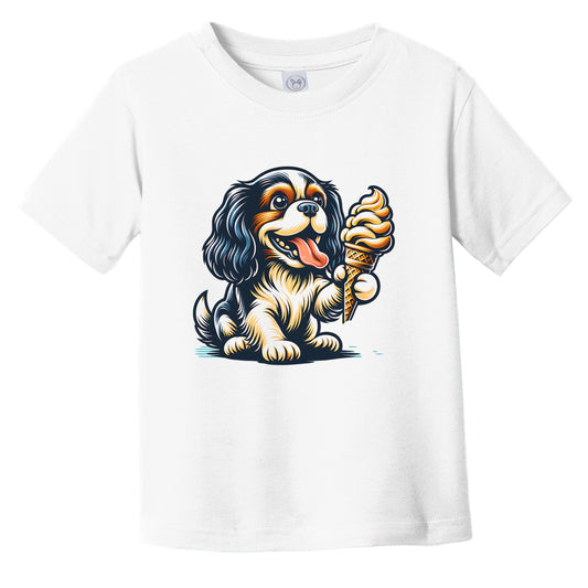 King Charles Spaniel Eating Ice Cream Cone Cute Dog Infant Toddler T-Shirt