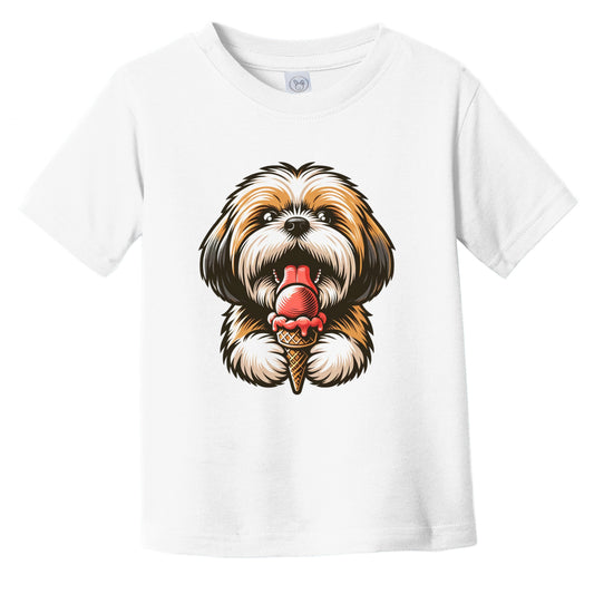 Lhasa Apso Eating Ice Cream Cone Cute Dog Infant Toddler T-Shirt