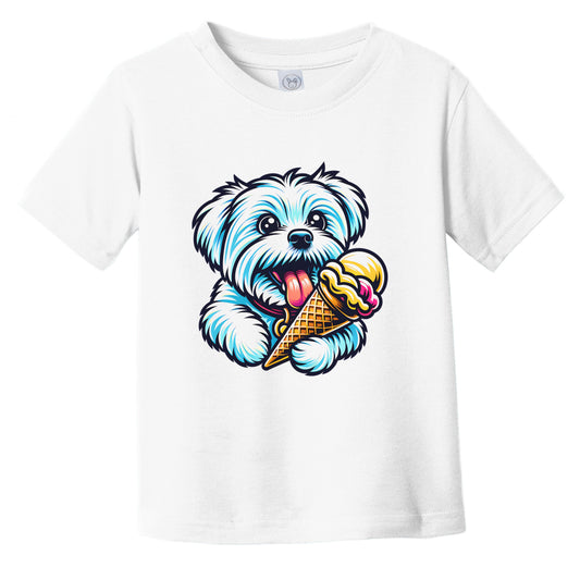 Maltese Eating Ice Cream Cone Cute Dog Infant Toddler T-Shirt