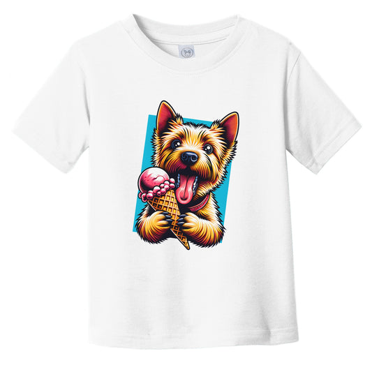 Norwich Terrier Eating Ice Cream Cone Cute Dog Infant Toddler T-Shirt