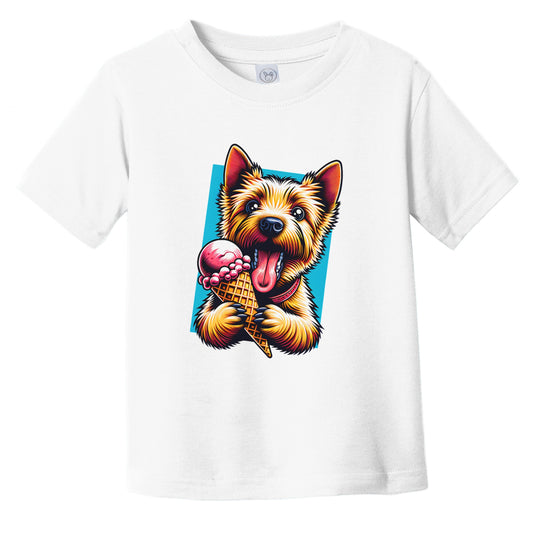 Norwich Terrier Eating Ice Cream Cone Cute Dog Infant Toddler T-Shirt