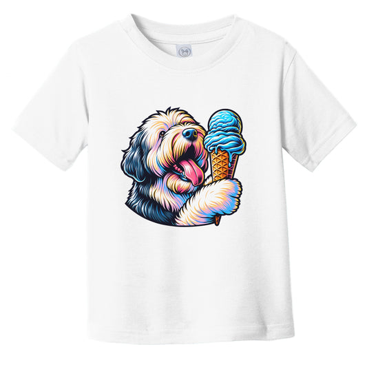 Old English Sheepdog Eating Ice Cream Cone Cute Dog Infant Toddler T-Shirt