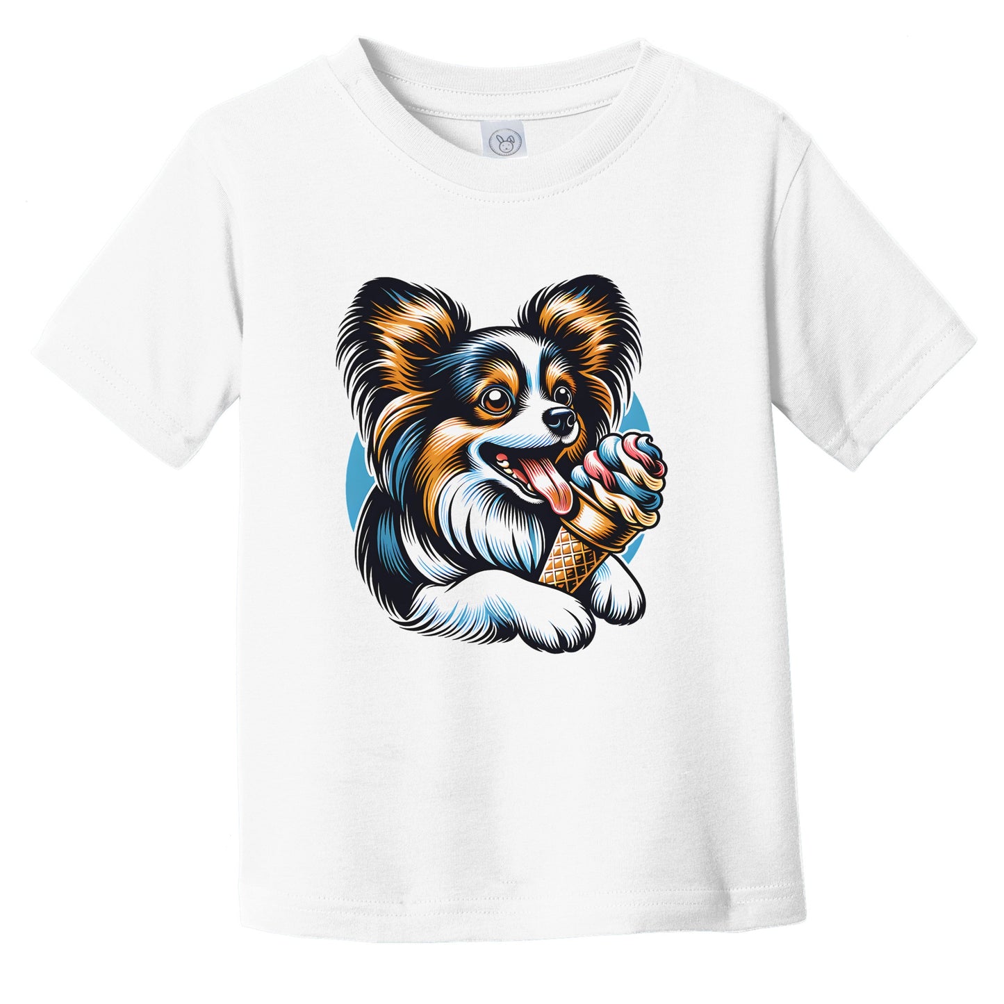 Papillon Eating Ice Cream Cone Cute Dog Infant Toddler T-Shirt