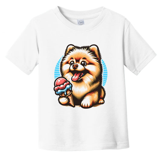 Pomeranian Eating Ice Cream Cone Cute Dog Infant Toddler T-Shirt