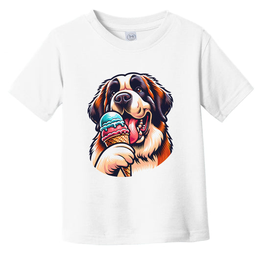 Saint Bernard Eating Ice Cream Cone Cute Dog Infant Toddler T-Shirt