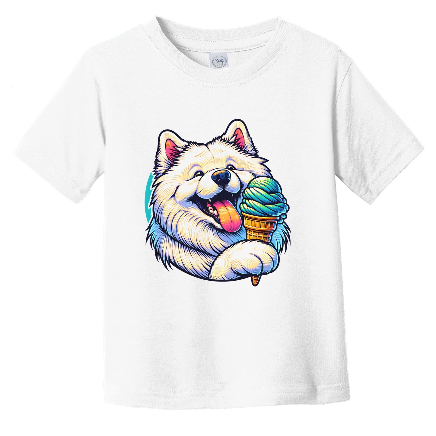 Samoyed Eating Ice Cream Cone Cute Dog Infant Toddler T-Shirt