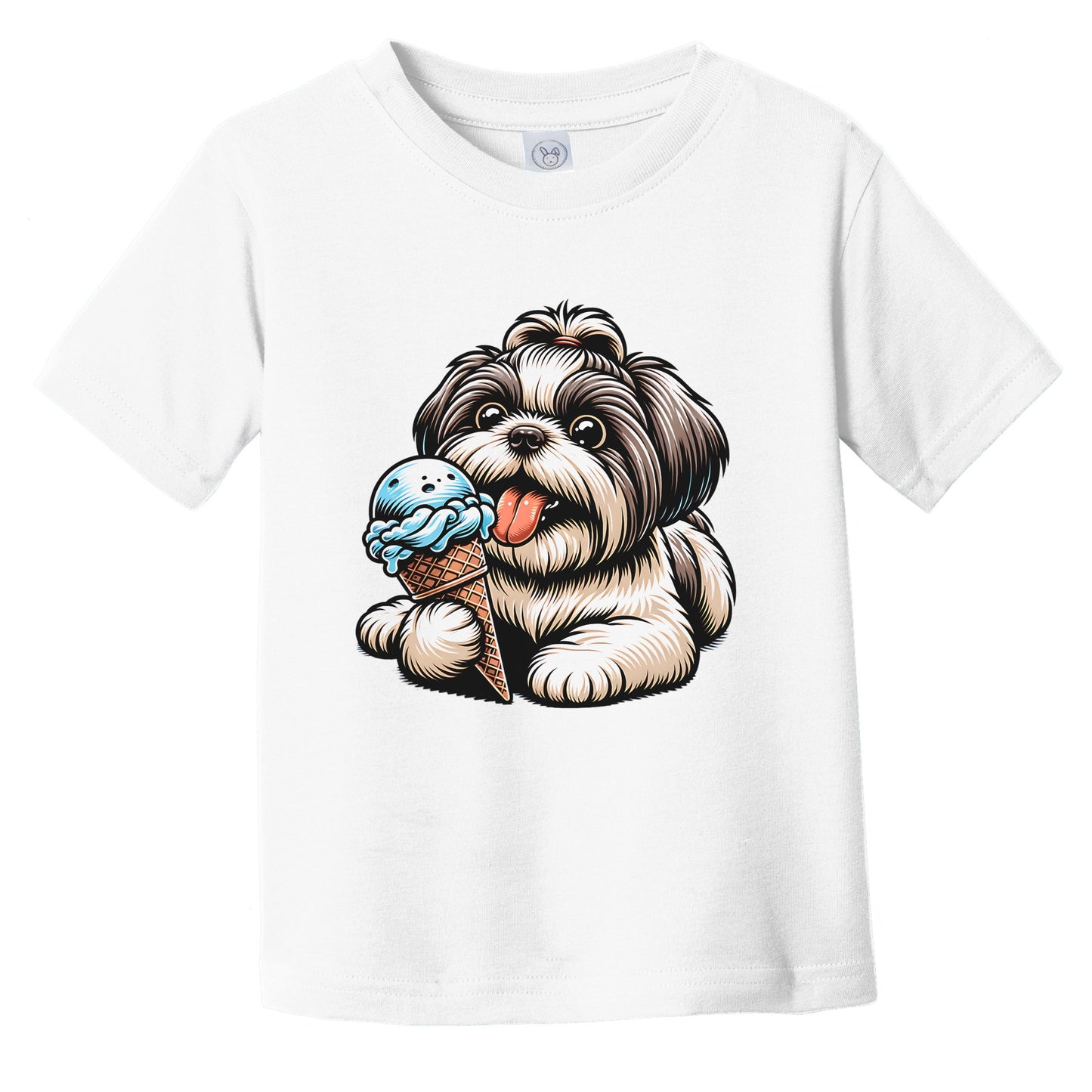 Shih Tzu Eating Ice Cream Cone Cute Dog Infant Toddler T-Shirt