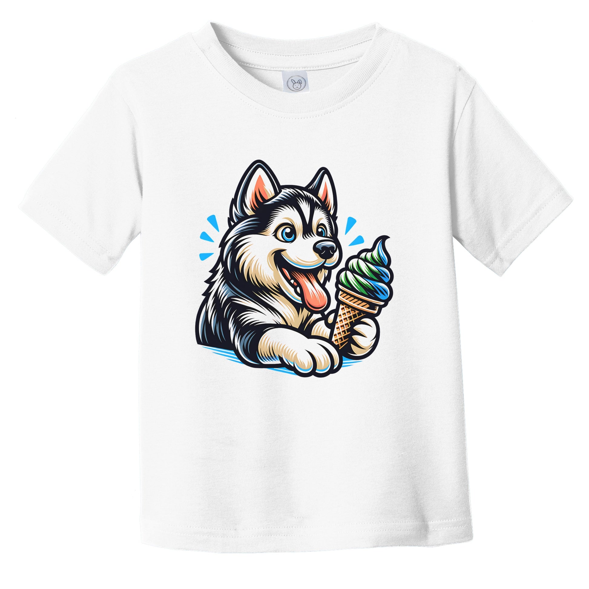 Siberian Husky Eating Ice Cream Cone Cute Dog Infant Toddler T-Shirt