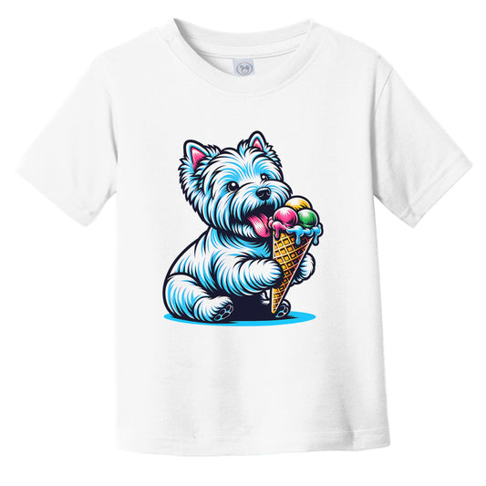 Westie Eating Ice Cream Cone Cute Dog Infant Toddler T-Shirt