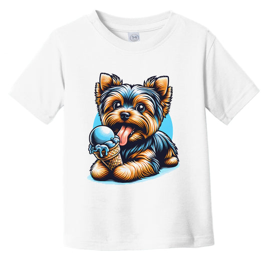 Yorkshire Terrier Eating Ice Cream Cone Cute Dog Infant Toddler T-Shirt