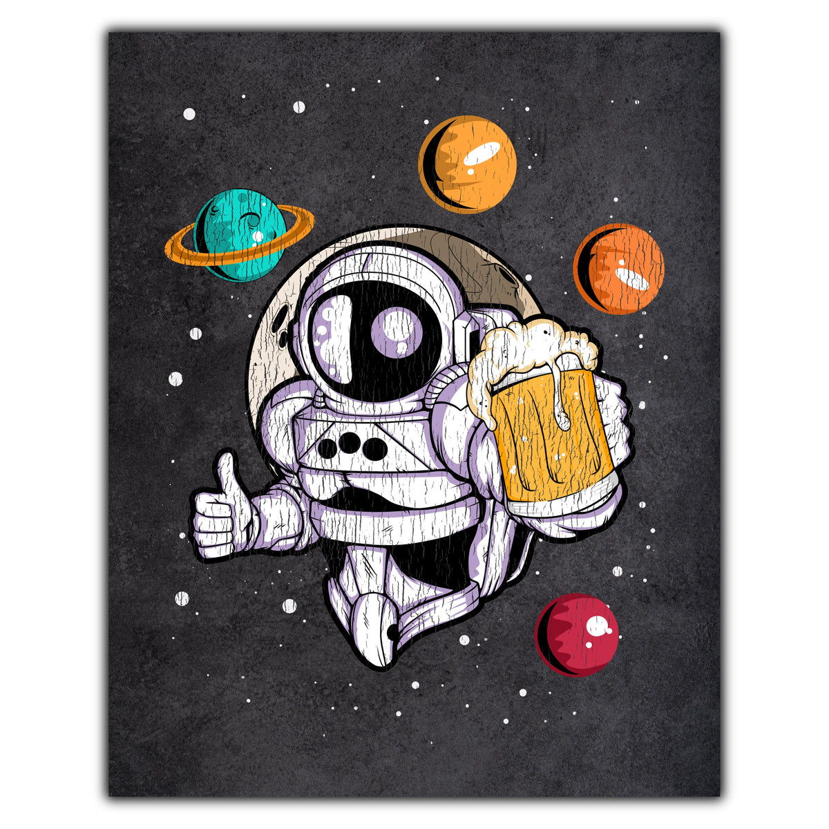 Astronaut With Beer Outer Space Spaceman Craft Beer Distressed 8"x10" Wall Art Print