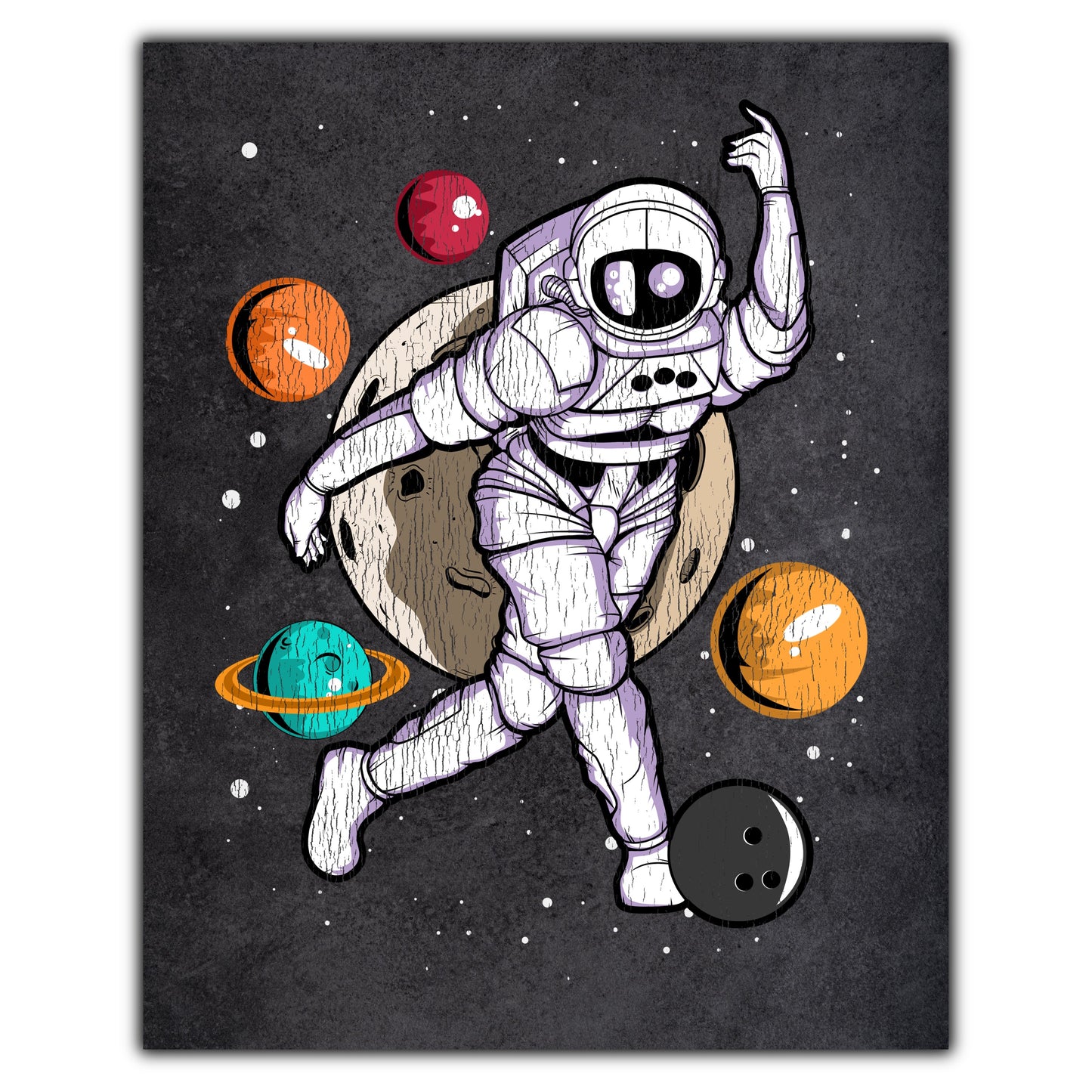 Bowling Astronaut Outer Space Spaceman Distressed 8"x10" Wall Art Print