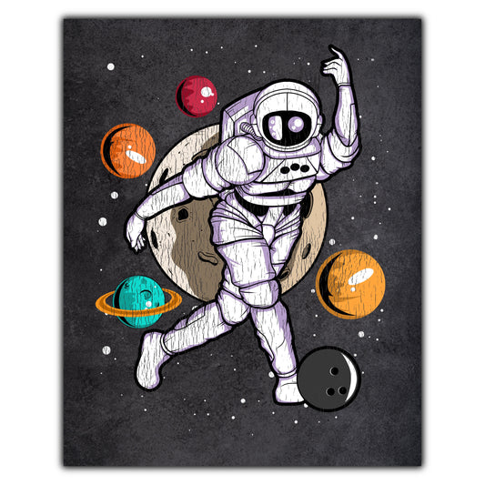 Bowling Astronaut Outer Space Spaceman Distressed 8"x10" Wall Art Print