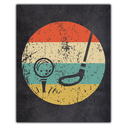 Golf Ball and Club Sports Icon Retro 8"x10" Wall Art Print