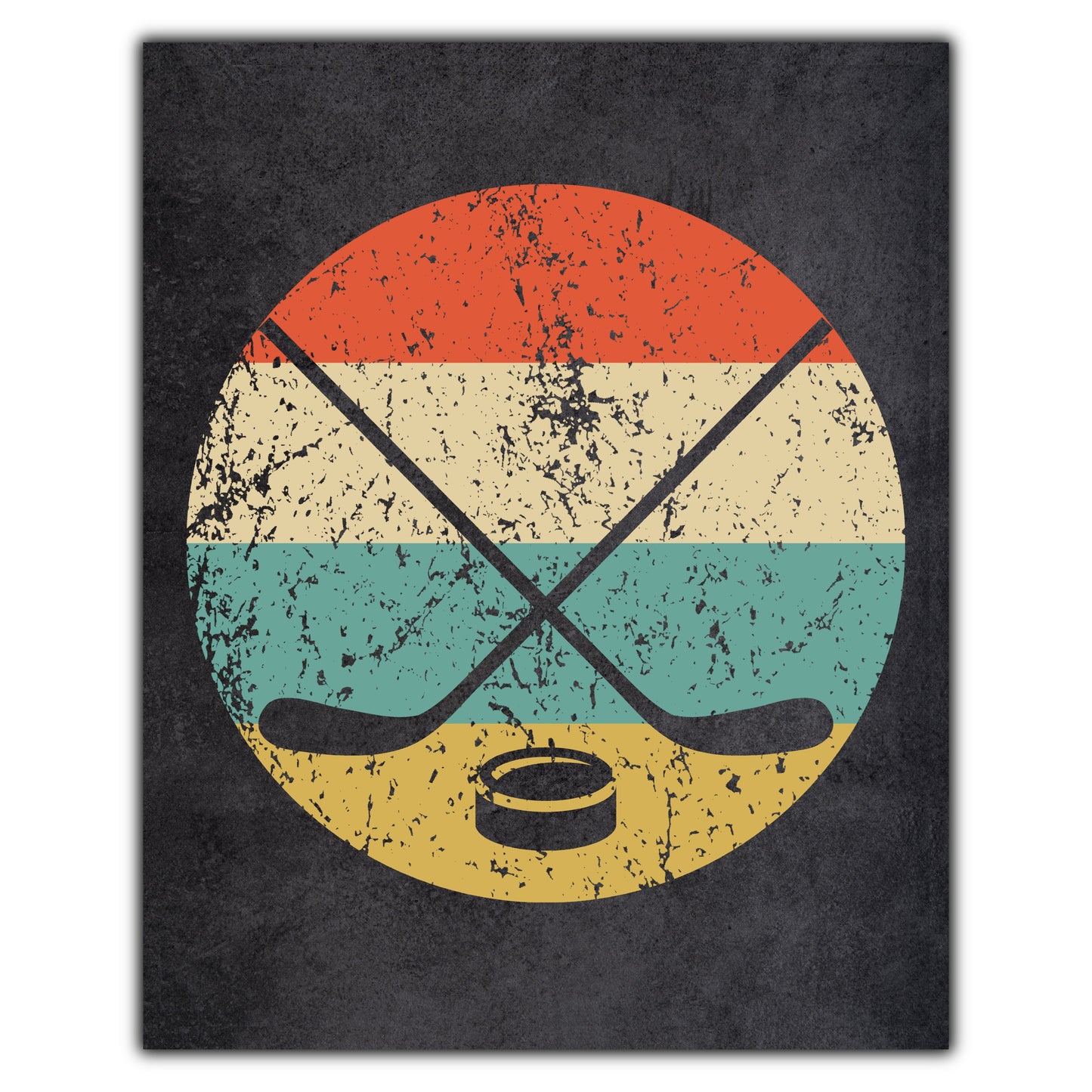 Crossed Hockey Sticks and Puck Sports Icon Retro 8"x10" Wall Art Print