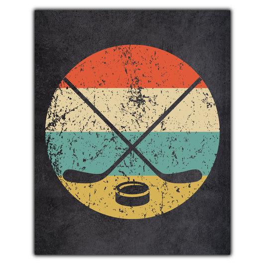 Crossed Hockey Sticks and Puck Sports Icon Retro 8"x10" Wall Art Print