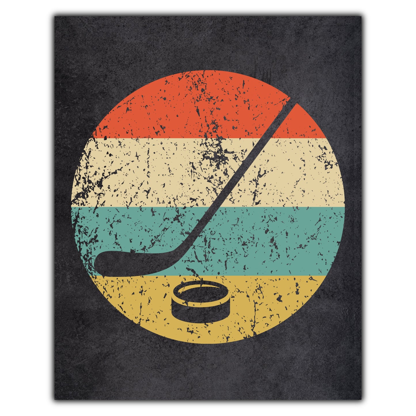 Hockey Stick and Puck Sports Icon Retro 8"x10" Wall Art Print