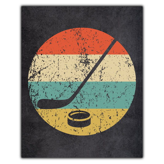 Hockey Stick and Puck Sports Icon Retro 8"x10" Wall Art Print
