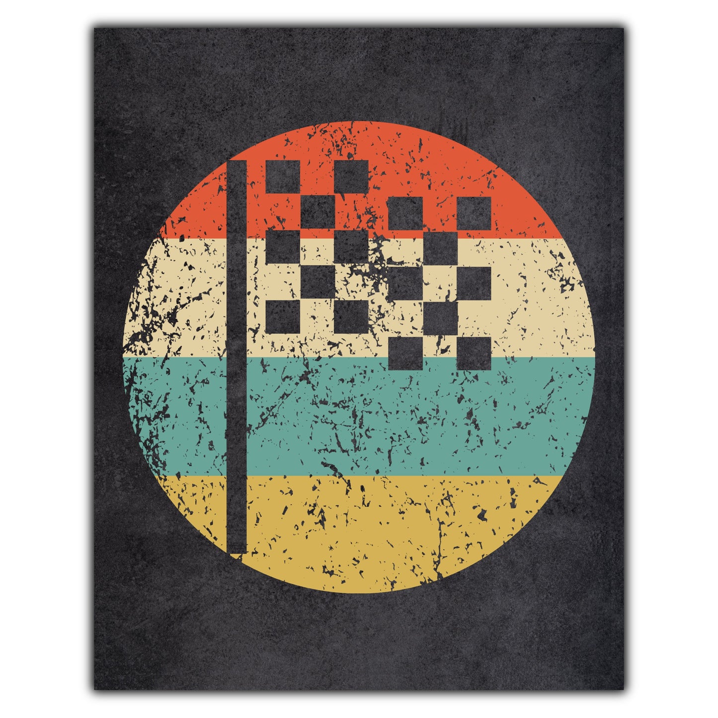 Checkered Flag Car Racing Icon Retro 8"x10" Wall Art Print