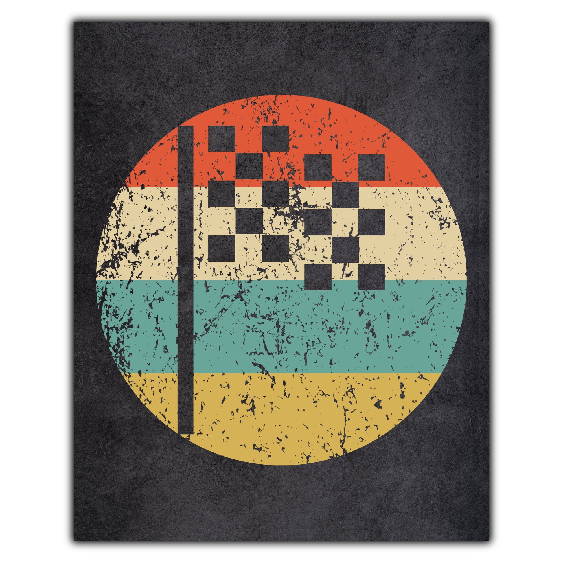 Checkered Flag Car Racing Icon Retro 8"x10" Wall Art Print