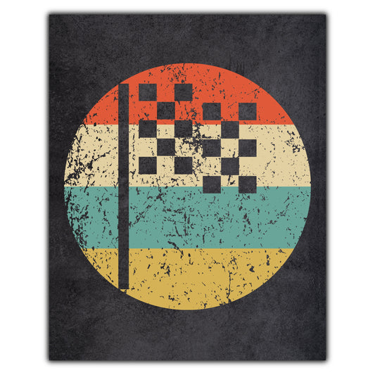 Checkered Flag Car Racing Icon Retro 8"x10" Wall Art Print