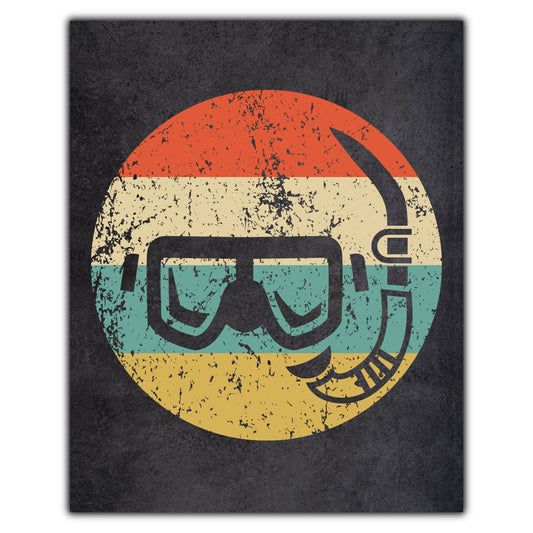 Snorkel Mask Snorkeling Icon Retro 8"x10" Wall Art Print