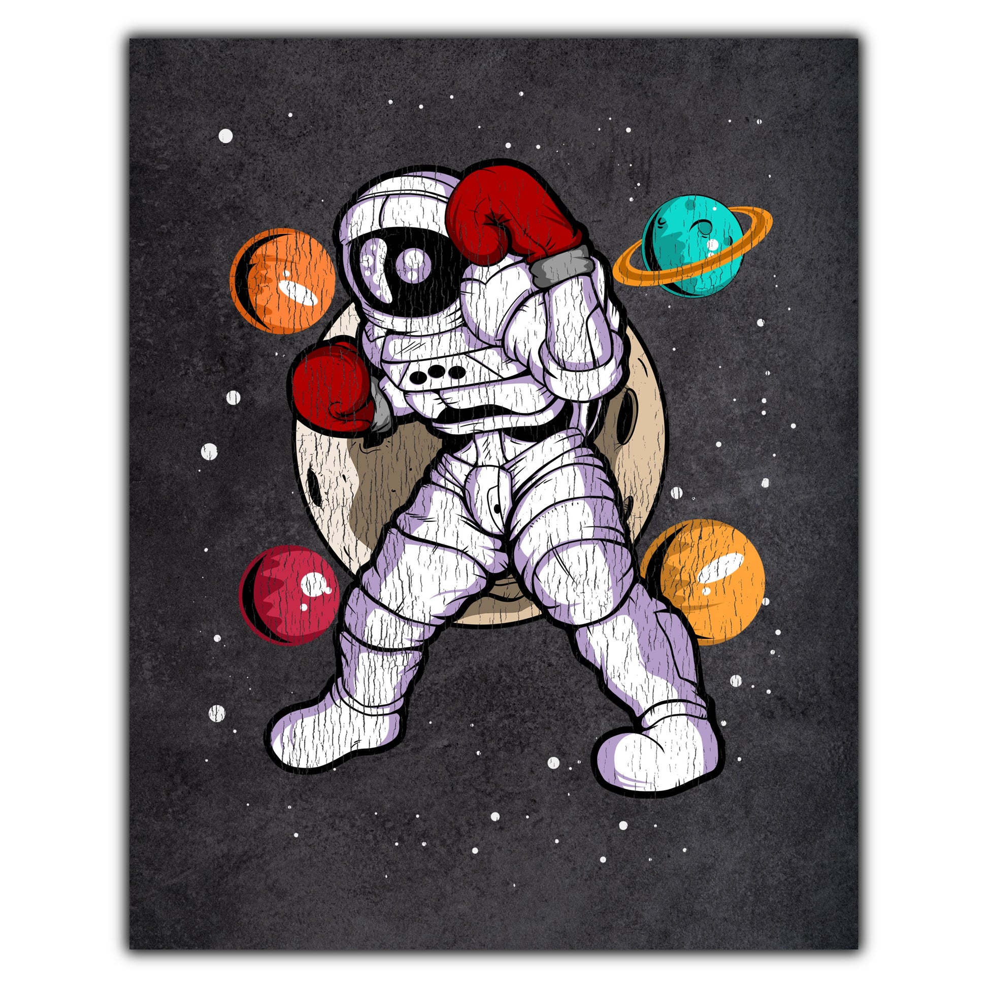 Boxing Astronaut Outer Space Spaceman Distressed 8"x10" Wall Art Print