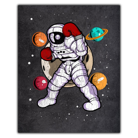 Boxing Astronaut Outer Space Spaceman Distressed 8"x10" Wall Art Print