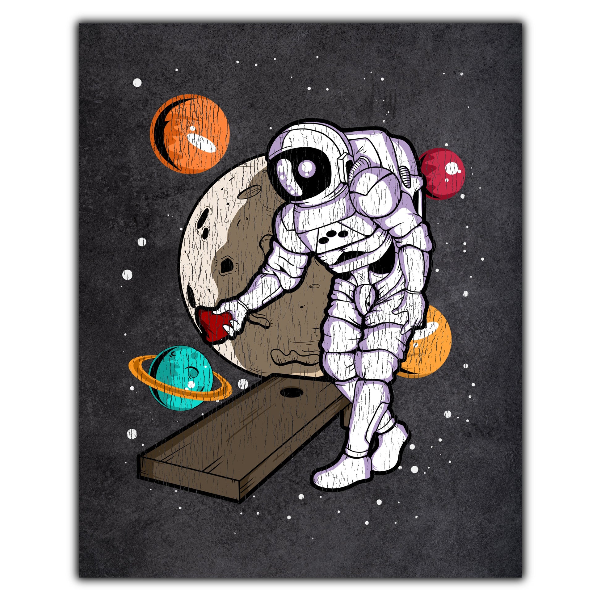 Cornhole Astronaut Outer Space Spaceman Distressed 8"x10" Wall Art Print