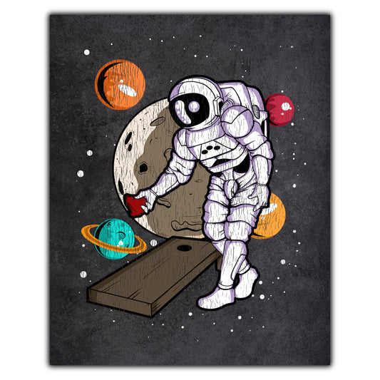 Cornhole Astronaut Outer Space Spaceman Distressed 8"x10" Wall Art Print