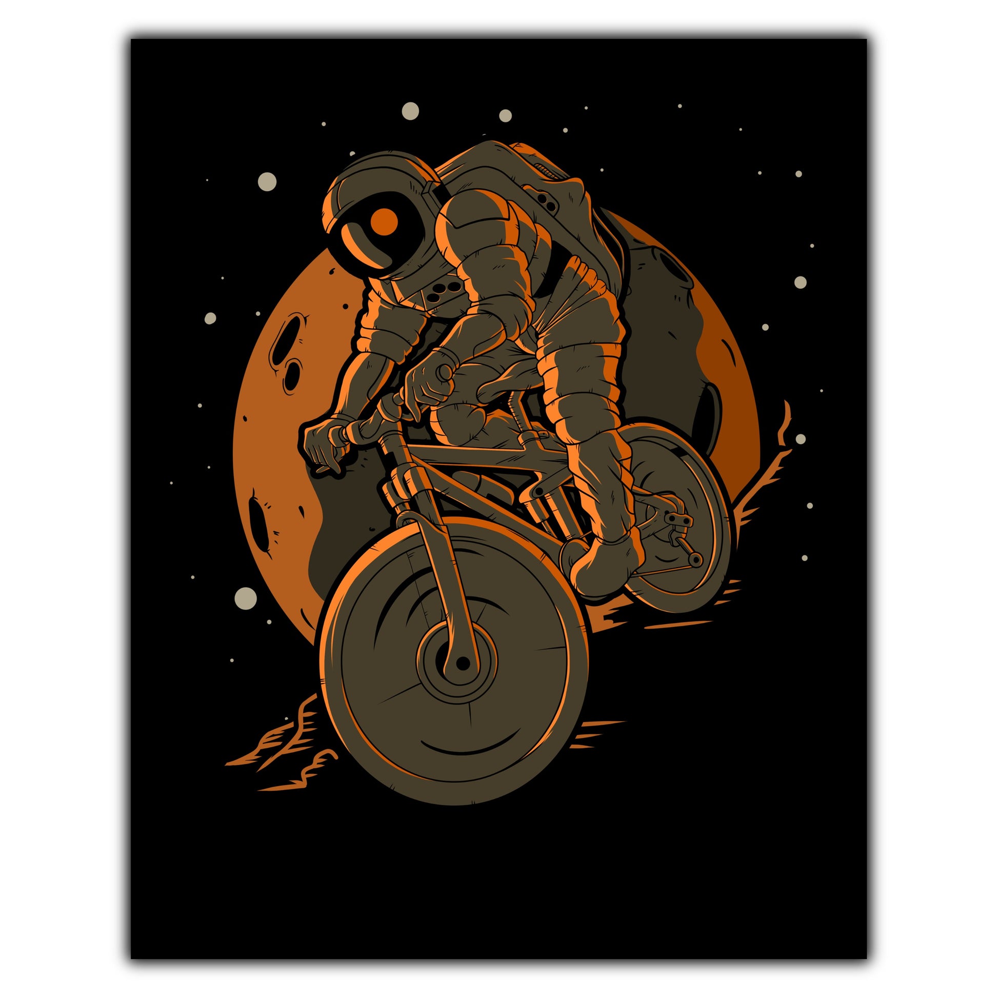 Mountain Biking Astronaut Outer Space Spaceman Mountain Bike 8"x10" Wall Art Print
