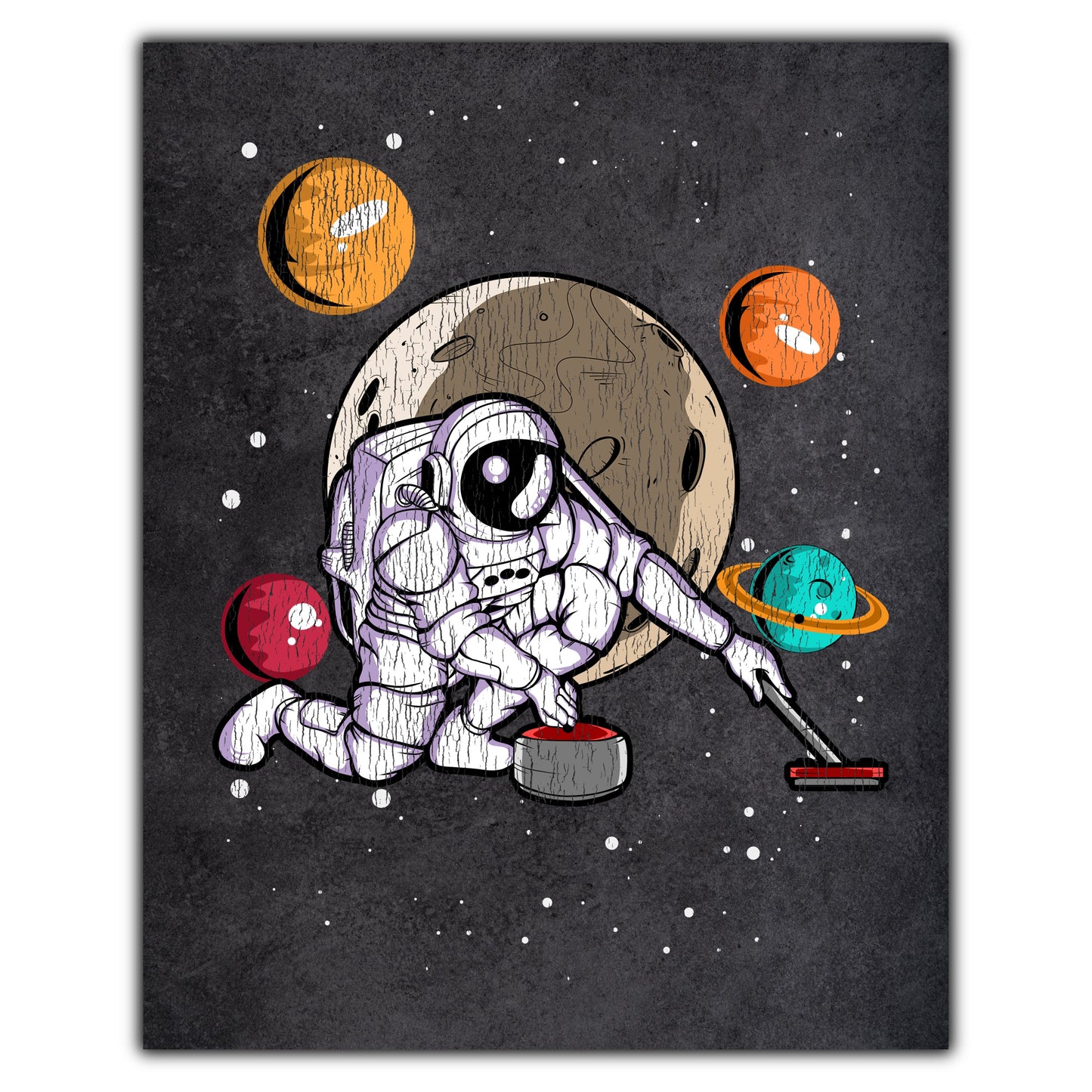 Curling Astronaut Outer Space Spaceman Distressed 8"x10" Wall Art Print