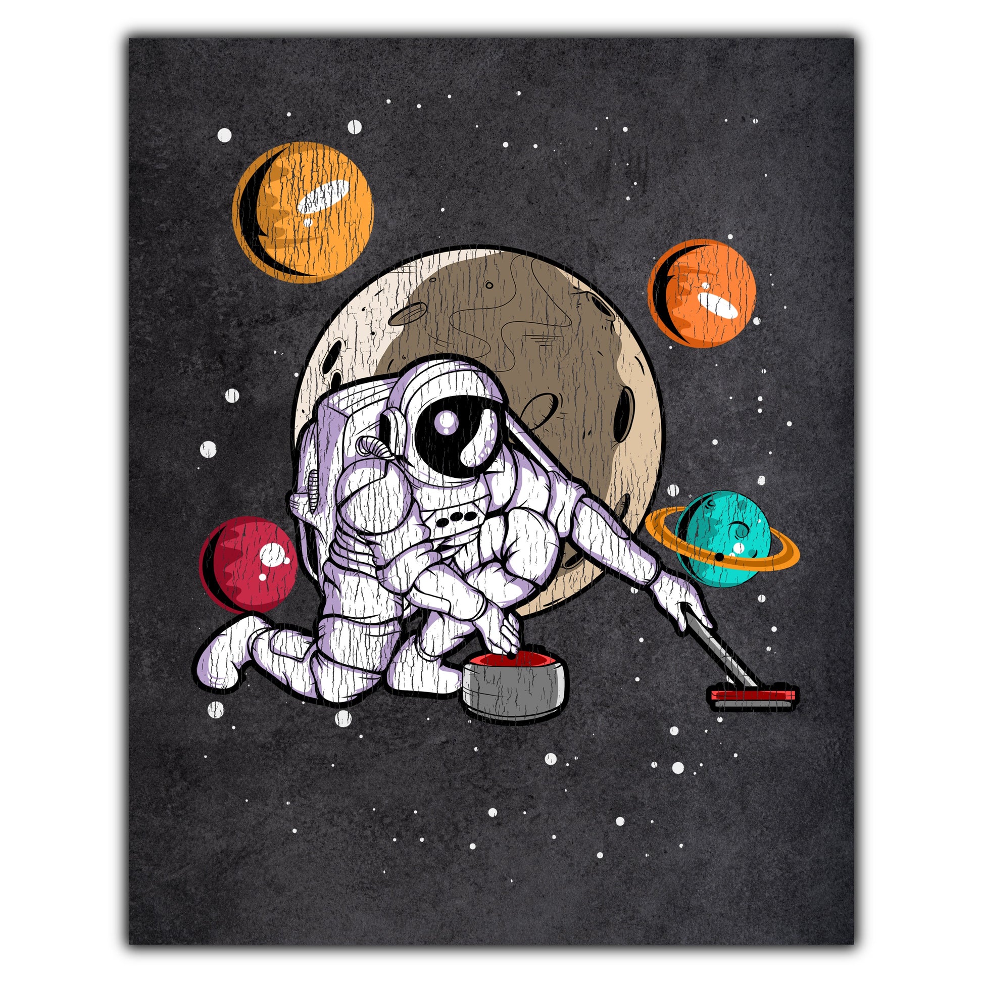 Curling Astronaut Outer Space Spaceman Distressed 8"x10" Wall Art Print