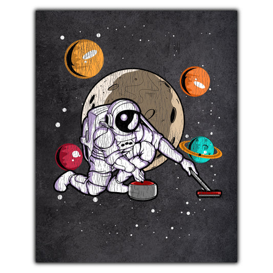 Curling Astronaut Outer Space Spaceman Distressed 8"x10" Wall Art Print