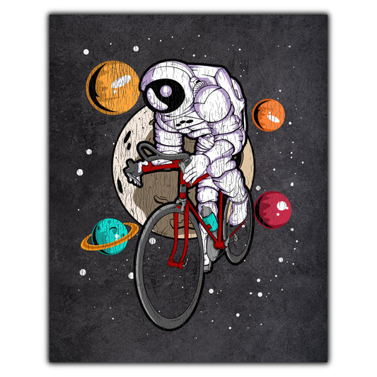 Cycling Astronaut Outer Space Spaceman Bike Distressed 8"x10" Wall Art Print