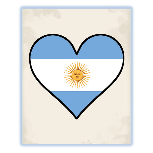 Argentinian Flag Heart Flag of Argentina 8"x10" Wall Art Print