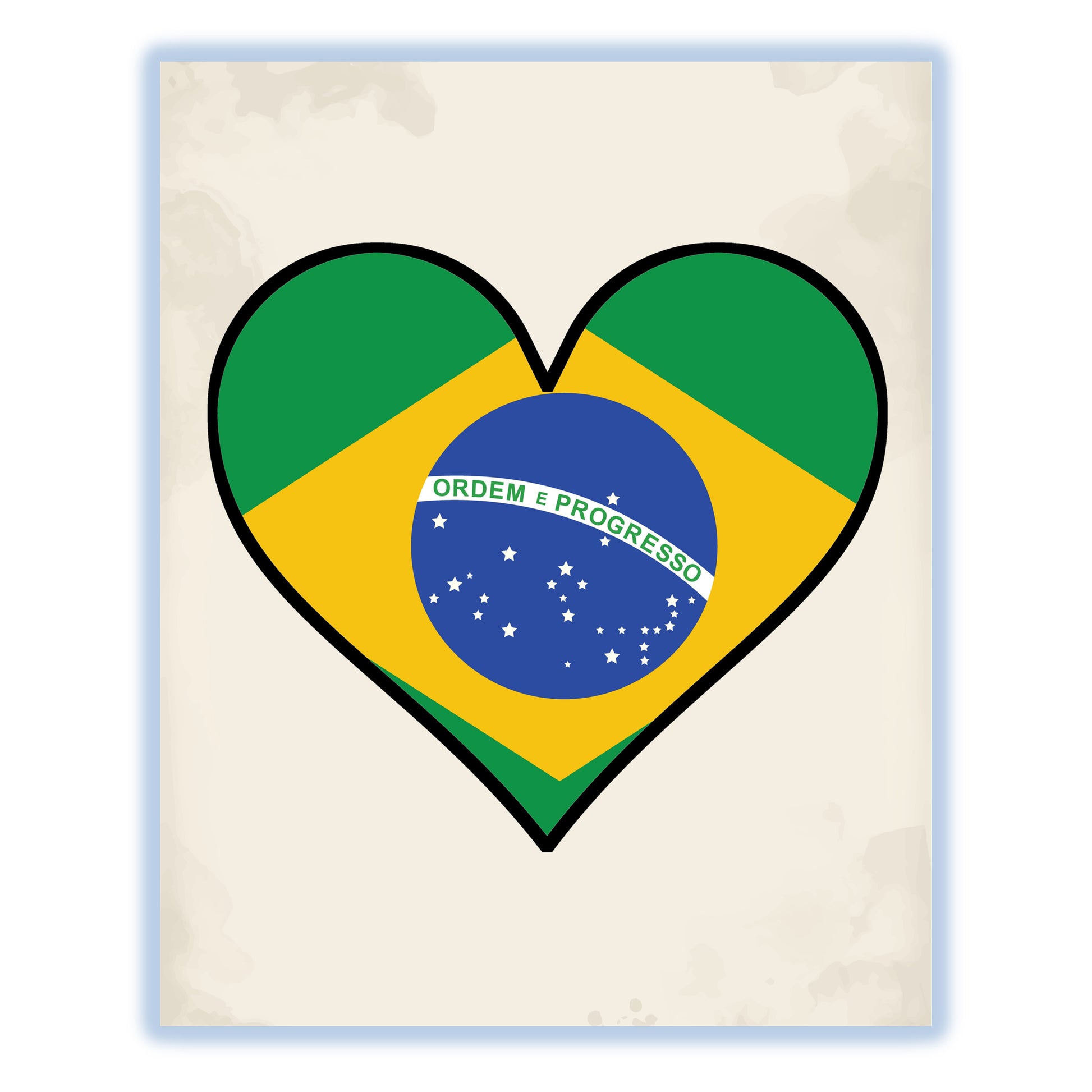 Brazilian Flag Heart Flag of Brazil 8"x10" Wall Art Print