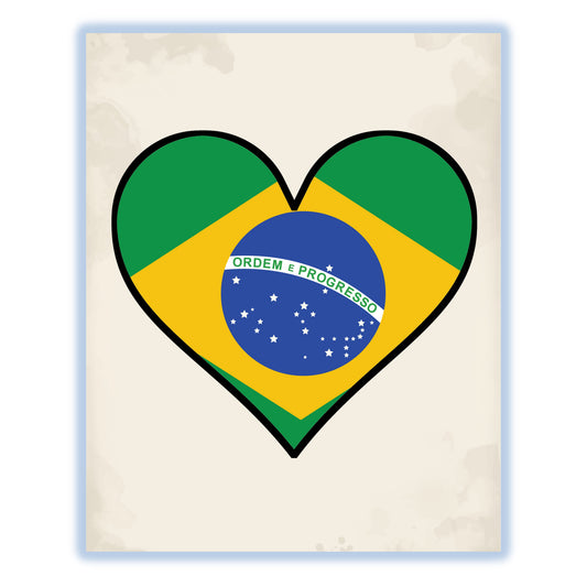 Brazilian Flag Heart Flag of Brazil 8"x10" Wall Art Print