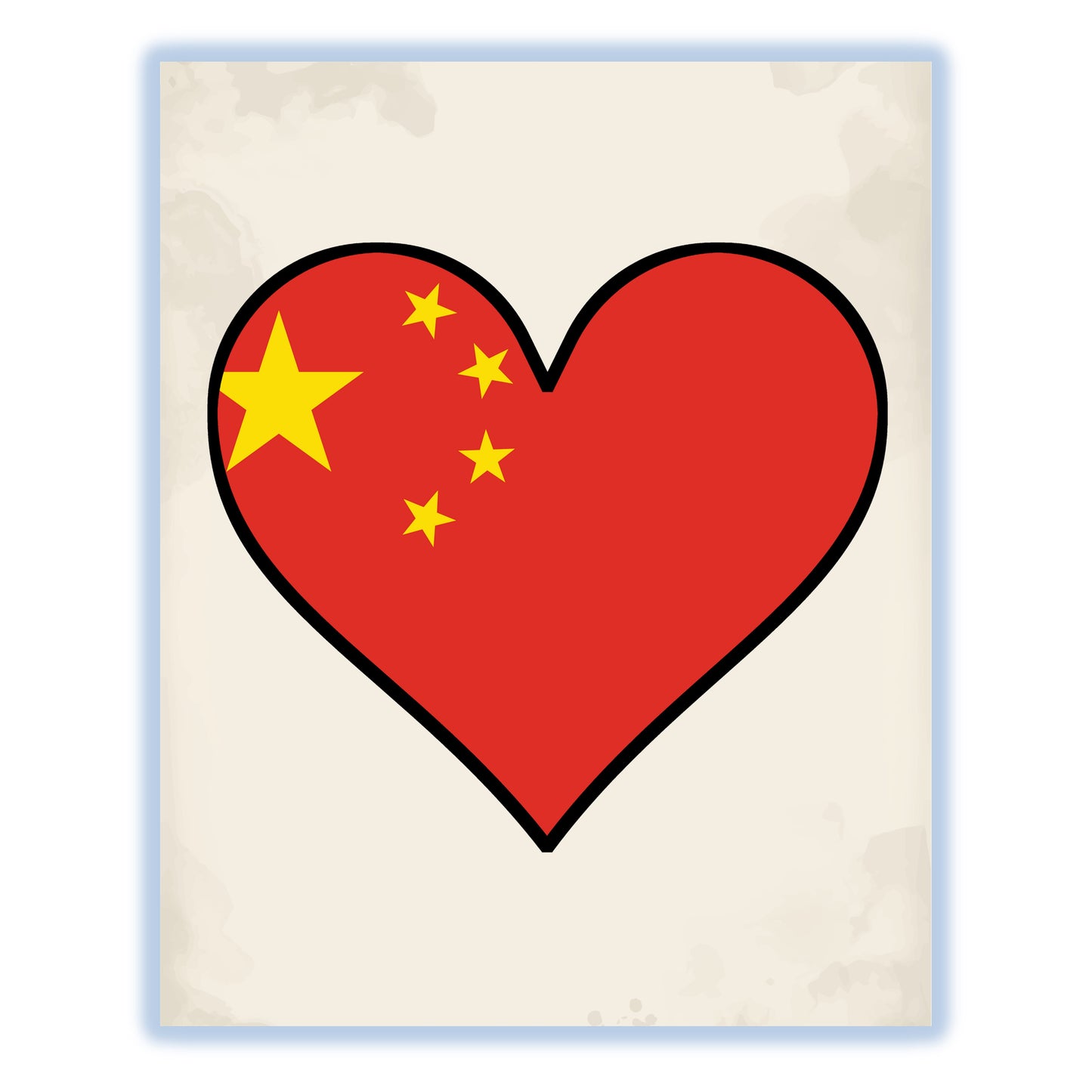 Chinese Flag Heart Flag of China 8"x10" Wall Art Print