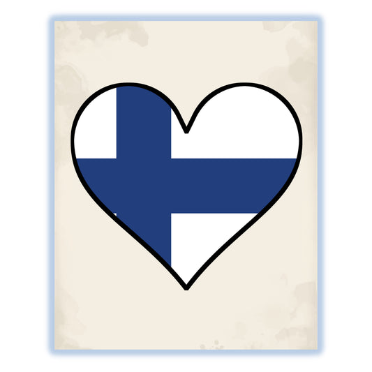 Finnish Flag Heart Flag of Finland 8"x10" Wall Art Print